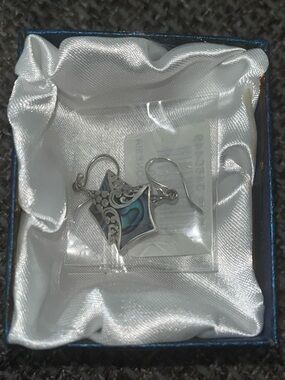 New .925 BALI STERLING SILVER FILIGREE EARRINGS WITH ABALONE